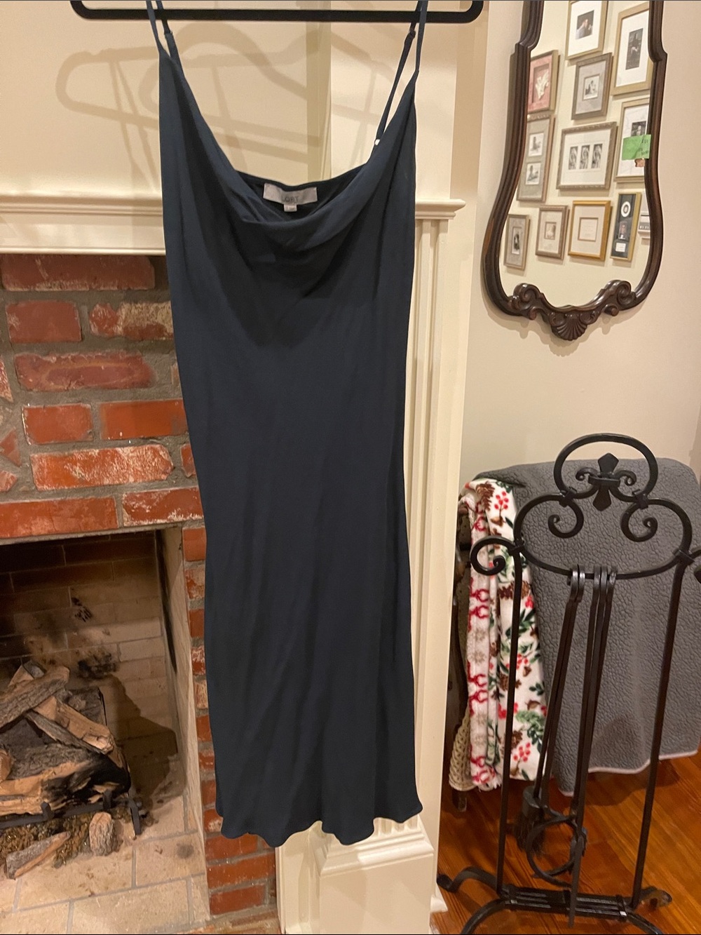 LOFT Navy Cowl-Neck Midi Slip Dress with Spaghetti Straps